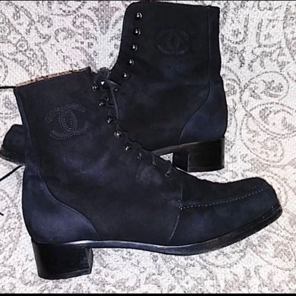 Chanel Suede Rare Lace Combat Boots